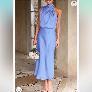 Satin Sleeveless Mock Neck Midi Dress